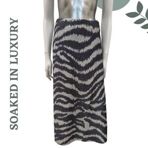 Soaked in Luxury Metallic Zebra Midi Skirt Stretch Grey – Size Small